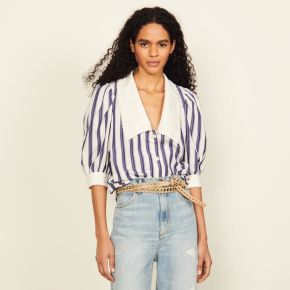 Sandro Tops - SANDRO Striped shirt with oversized collar | Women Tops & ShirtsHand washDo not